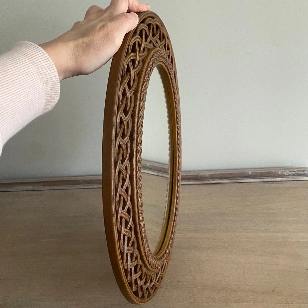 Vintage Homco Dart Burwood Faux Wood Rattan MCM Oval Mirror